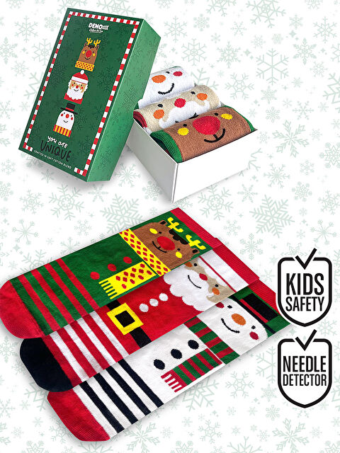 Denokids Yılbaşı Kız Erkek Çocuk 3lü Kutulu Çorap - S000482137-23173