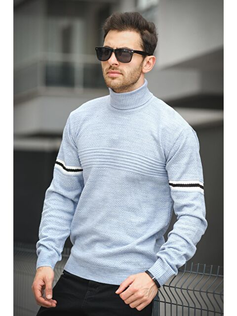 Oksit Pamuk Slim Fit Şeritli Erkek Tam Balıkçı Boğazlı Kazak - S000293266-17234