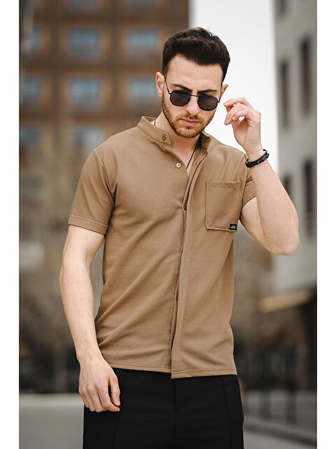 Oksit Dennie Tek Cep Waffle Kumaş Slim Kısa Kol Hakim Yaka Erkek Gömlek - S000125014-19413