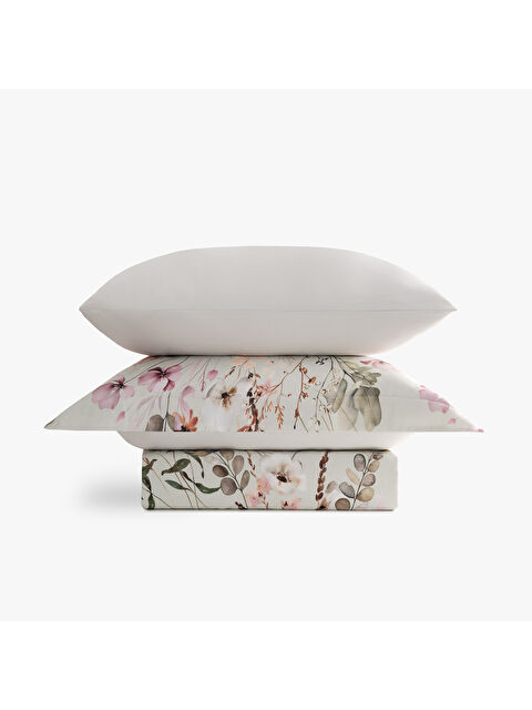 Green Black Florissa Bahar Dokusu Battal Boy %100 Ege Pamuğu Nevresim Takımı - Çarşaflı - 4 Yastıklı Mint