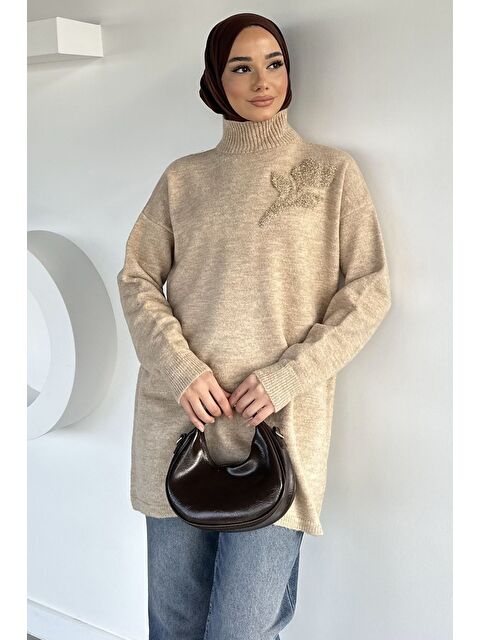 Julude Gülseli Boğazlı Tesettür Triko Tunik - S000517568-19928