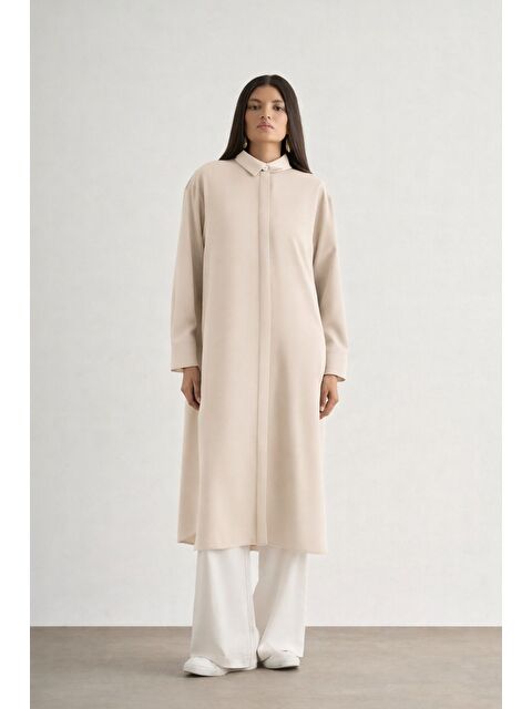 Mizalle Mizallle Çıtçıtlı Uzun Yazlık Bej Rengi Tunik