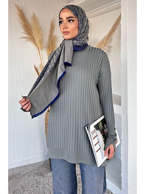 Julude Gülseli Bisiklet Yaka Tesettür Triko Tunik - S000517574-29351