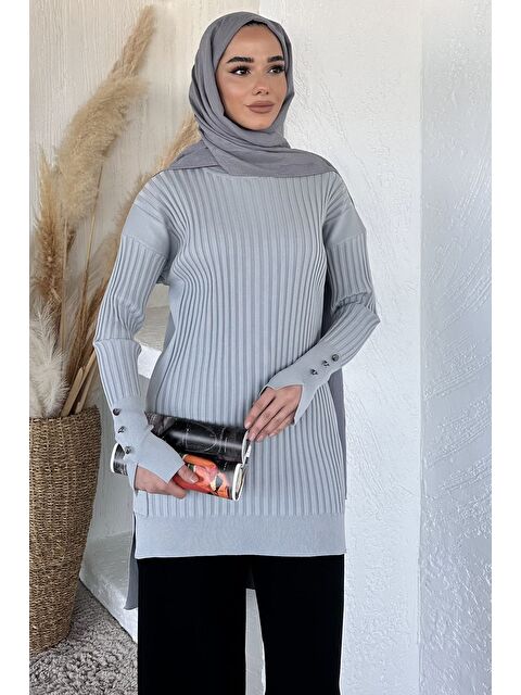 Julude Gülseli Bisiklet Yaka Tesettür Triko Tunik - S000517574-20600