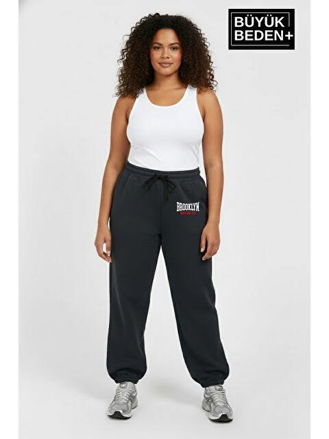 Süperlife Kadın Büyük Beden BROOKLYN 1970 Baskılı Paça Lastikli Jogger İnce Eşofman Altı SPR26BEAK951-3 - S000487602-17308