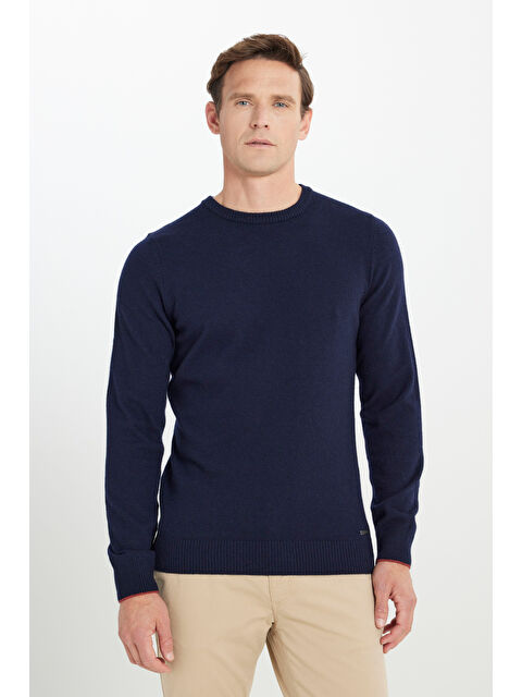 Altınyıldız Classics Erkek Lacivert Sıcak Tutan Yün Standart Fit Normal Kesim Bisiklet Yaka Triko Kazak - S000403199-21164