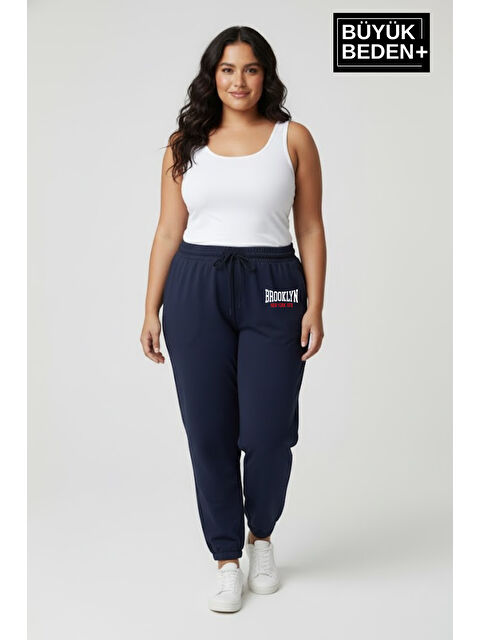 Süperlife Kadın Büyük Beden BROOKLYN 1970 Baskılı Paça Lastikli Jogger İnce Eşofman Altı SPR26BEAK951-3 - S000487602-21164