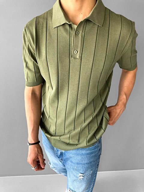 Abluka Online Erkek Slim Fit Polo Yaka Esneki Triko Tişört Yeşil - S000236511-18194