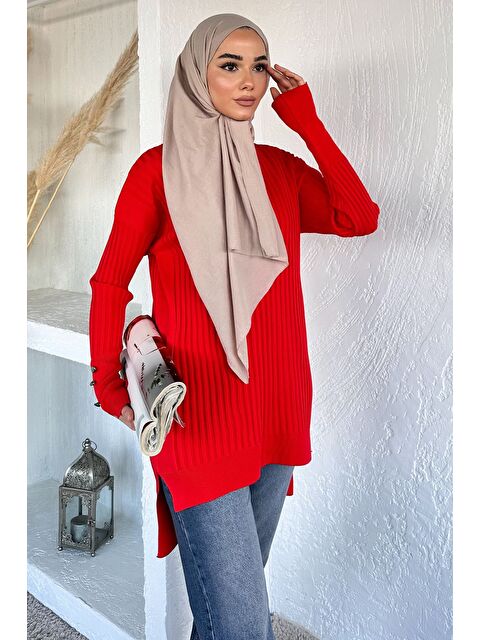 Julude Gülseli Bisiklet Yaka Tesettür Triko Tunik - S000517574-20045