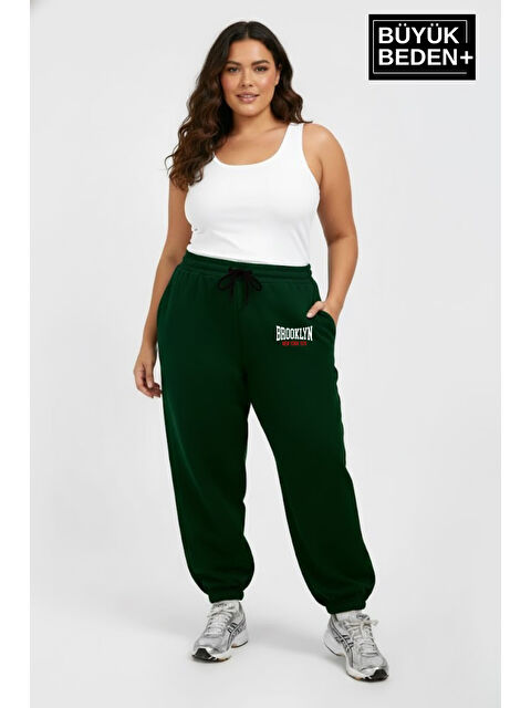 Süperlife Kadın Büyük Beden BROOKLYN 1970 Baskılı Paça Lastikli Jogger İnce Eşofman Altı SPR26BEAK951-3 - S000487602-19416