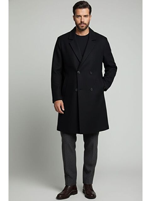 Sabri Özel Giotelli Siyah Regular Fit Mono Yaka Yün Karışımlı Kaşe Erkek Kaban - S000524402-19351