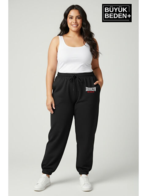Süperlife Kadın Büyük Beden BROOKLYN 1970 Baskılı Paça Lastikli Jogger İnce Eşofman Altı SPR26BEAK951-3 - S000487602-19351