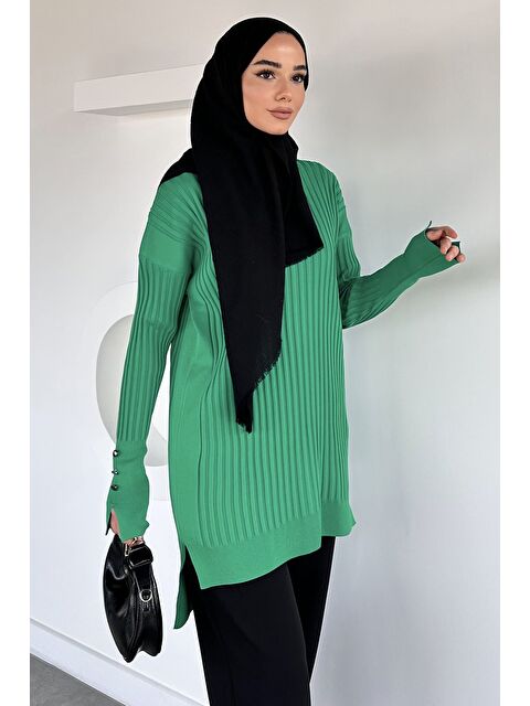 Julude Gülseli Bisiklet Yaka Tesettür Triko Tunik - S000517574-18194