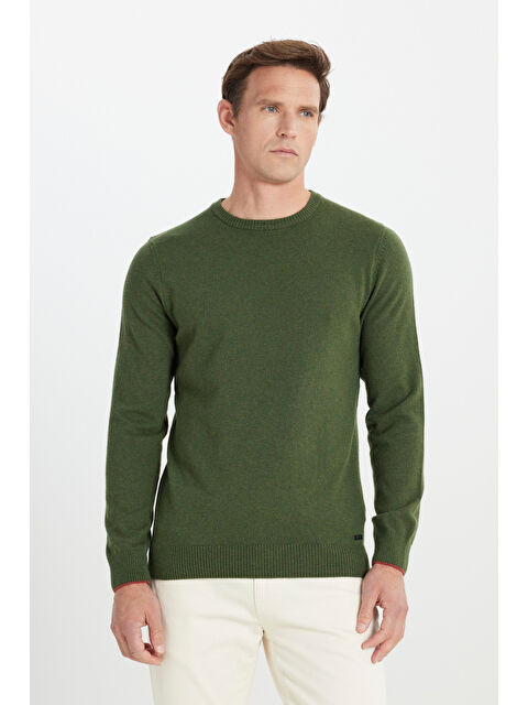 Altınyıldız Classics Erkek Haki Sıcak Tutan Yün Standart Fit Normal Kesim Bisiklet Yaka Triko Kazak - S000403199-18547