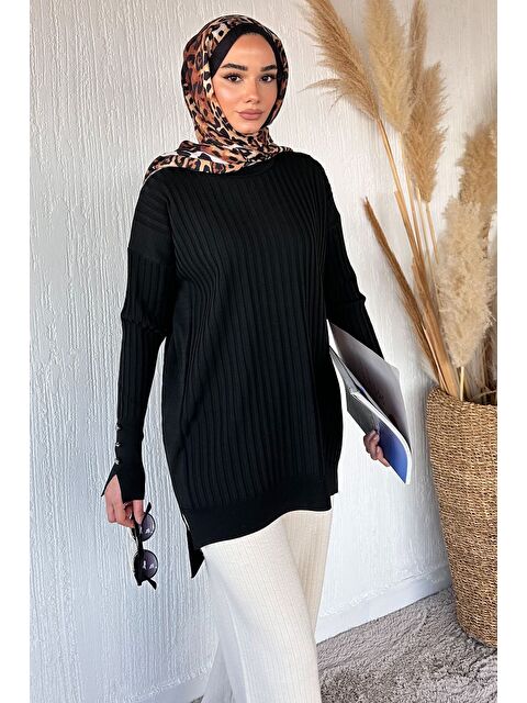 Julude Gülseli Bisiklet Yaka Tesettür Triko Tunik - S000517574-19351