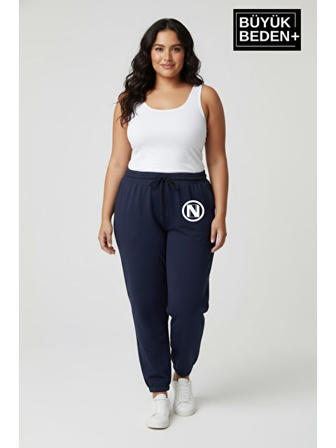 Süperlife Kadın Büyük Beden N Logolu Paça Lastikli Rahat Kesim Jogger İnce Eşofman Altı SPR26BEAK951-4 - S000487603-21164