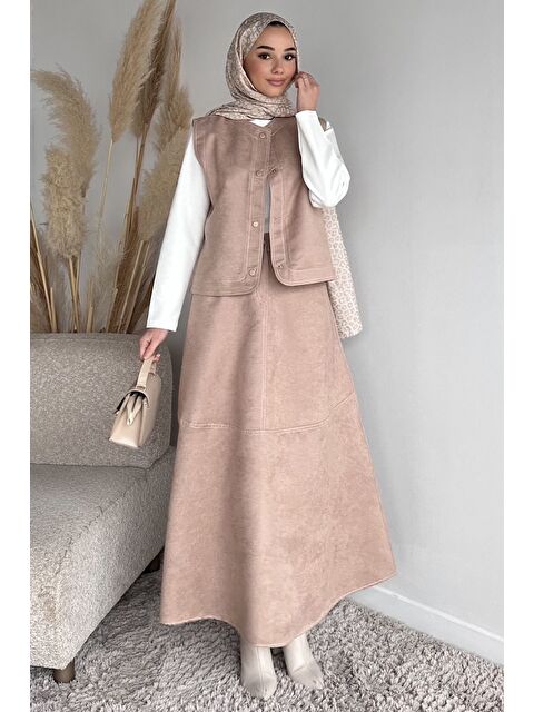 Julude Bisiklet Yaka Body Süet Yelek Etek Tesettür Üçlü Takım - S000517577-19928