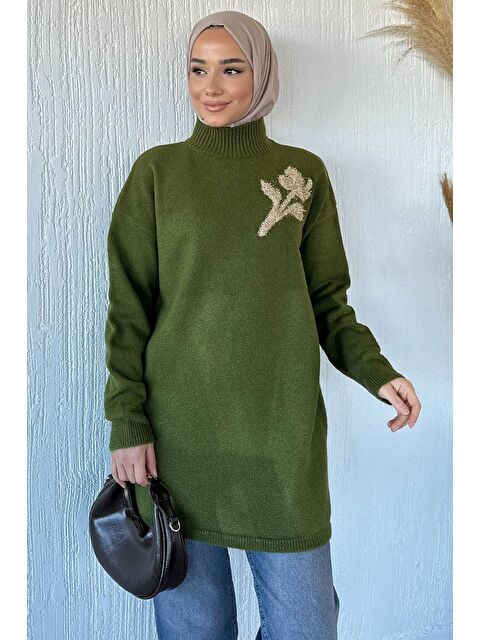 Julude Gülseli Boğazlı Tesettür Triko Tunik - S000517568-18547