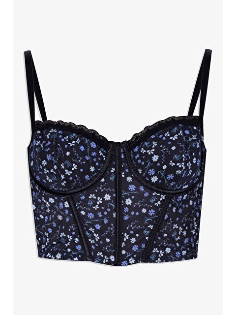 Koza İç Giyim Kadın Çiçekli Desenli Dolgusuz Agraflı Korse Crop Büstiyer - S000312502-17234