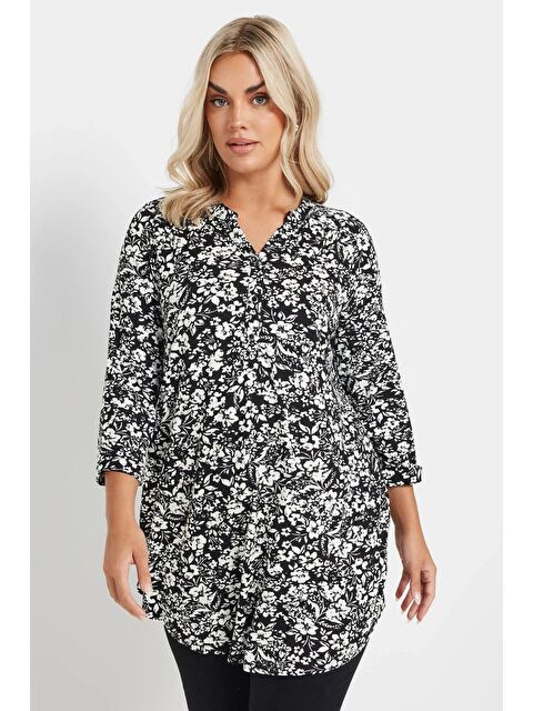 Stil Diva Büyük Beden Yarım Kollu Önü Düğmeli Çiçek Desenli Gömlek 322267 - S000457401-19351