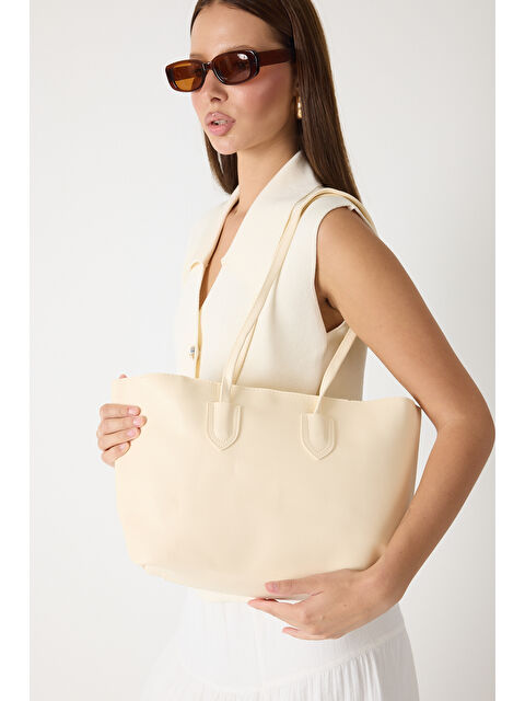 TONNY BLACK Kadın Krem Çift Saplı Suni Deri Askılı El ve Omuz Çantası - S000500332-19966