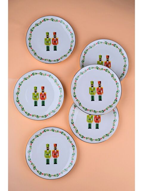 TABAK EVİ Porselen Altın Yaldızlı Kurşun Asker Pasta Tabağı 20,50cm 6 lı - S000492791-23173