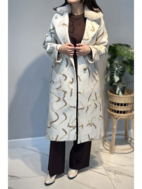 Remsa Kadın Laseli Desen Detay Buklet Kaban 6327 Ekru - S000470788-19965