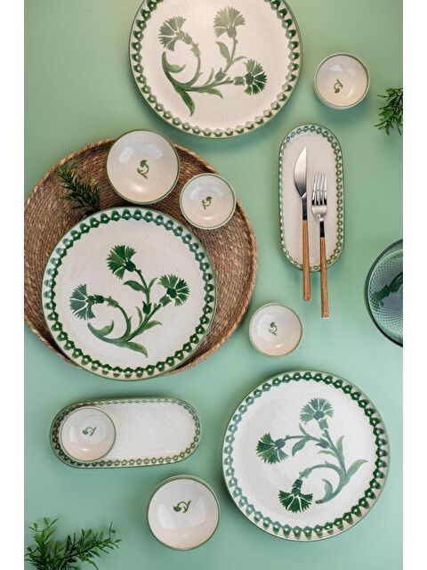 Kütahya Porselen 14 Parça 6 Kişilik Kahvaltı Takımı Ottoman Elegance Yeşil - 2 - S000492792-7686