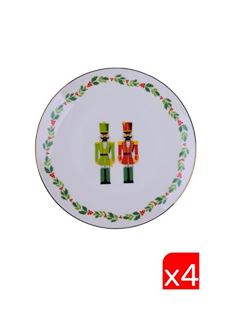 TABAK EVİ Porselen Altın Yaldızlı Kurşun Asker Pasta Tabağı 20,50cm 4 lü - S000492793-23173