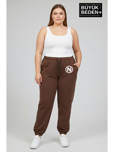Süperlife Kadın Büyük Beden N Logolu Paça Lastikli Rahat Kesim Jogger İnce Eşofman Altı SPR26BEAK951-4 - S000487603-19413