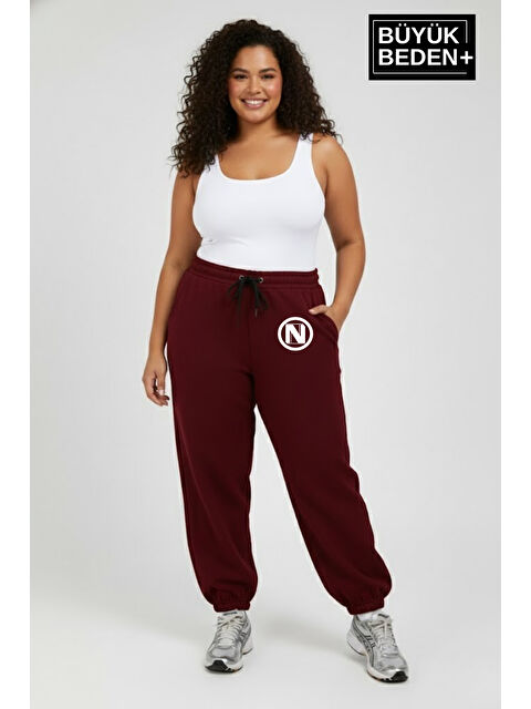Süperlife Kadın Büyük Beden N Logolu Paça Lastikli Rahat Kesim Jogger İnce Eşofman Altı SPR26BEAK951-4 - S000487603-19951