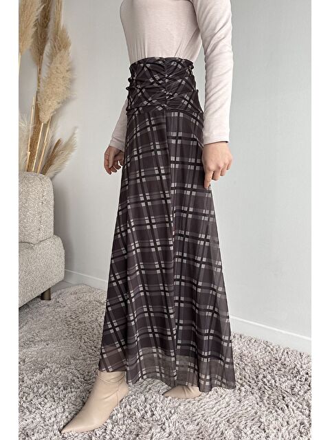 Julude Bel Büzgü Detaylı Desenli Tesettür Kiloş Etek - S000517581-29704