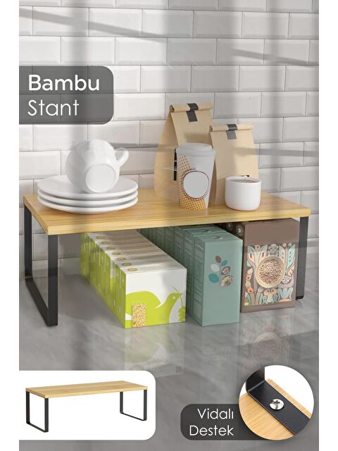 Meleni Home Bambu Organizer Mutfak Rafı Tezgah Üstü Çok Amaçlı Düzenleyici Baharatlık Standı Dekoratif Raf - S000385457-19928
