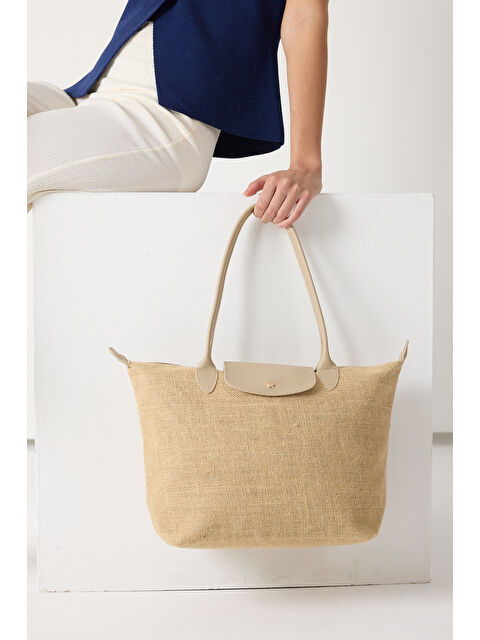 TONNY BLACK Kadın Krem Orta Boy Askılı Hasır El ve Omuz Çantası - S000495419-19966