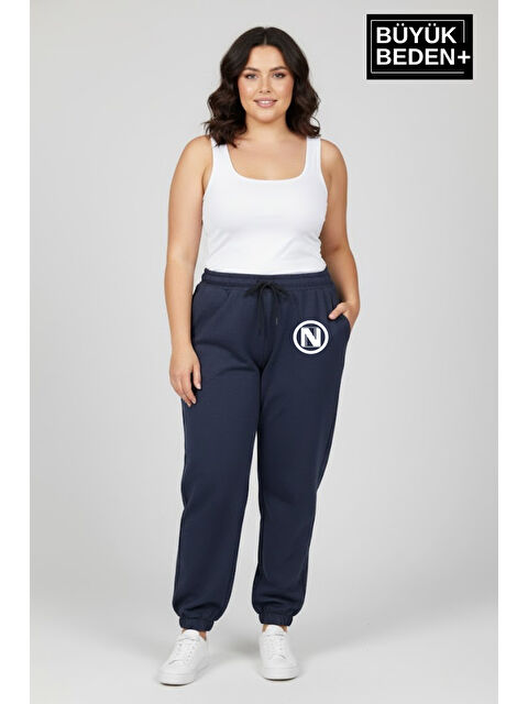Süperlife Kadın Büyük Beden N Logolu Paça Lastikli Rahat Kesim Jogger İnce Eşofman Altı SPR26BEAK951-4 - S000487603-23093