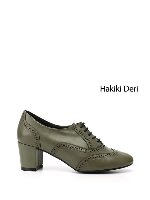 GÖNDERİ(R) Kadın KOYU HAKİ Bağcıklı Kalın Topuklu Hakiki Deri Oxford Ayakkabı - S000493451-19294