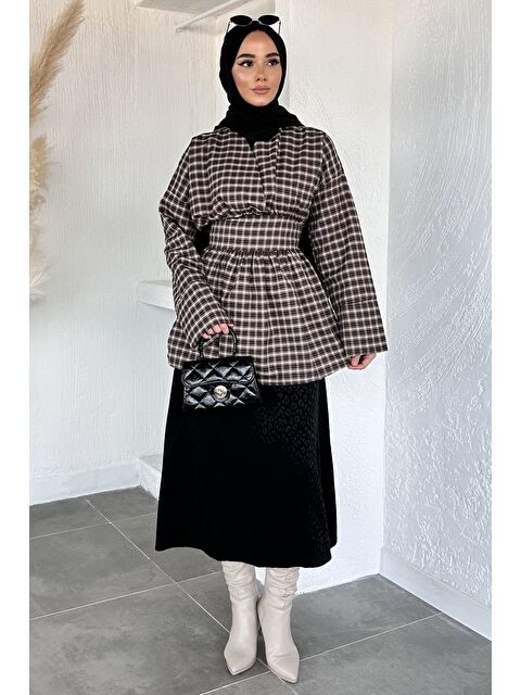 Julude Gülseli Kadın Kruvaze Yaka Ekose Desenli Tesettür Tunik - S000517578-19413