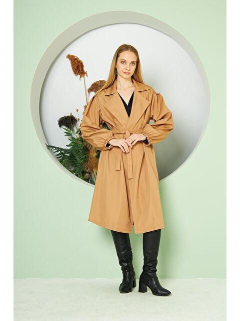 Comstar Kadın Belden Bağlamalı Balon Kol Trenç