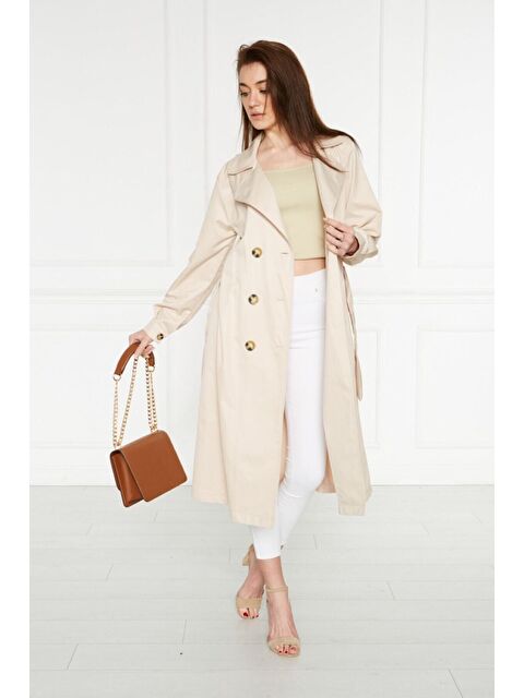 Comstar Astarsız Cepli Düğmeli Kuşaklı Yazlık Trenç