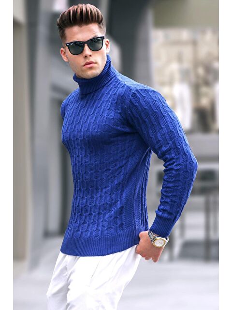 Madmext Açık Lacivert Balıkçı Yaka Triko Kazak 5759 - S000031513-19459