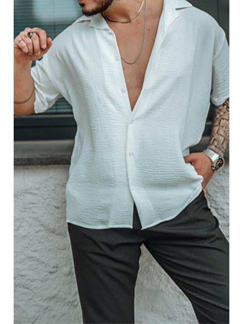 Tarz Cool Erkek Krep Kumaş Oversize Gömlek - S000217712-20063