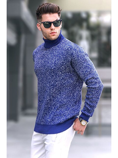 Madmext Açık Lacivert Desenli Balıkçı Yaka Triko Kazak 5765 - S000031517-19459