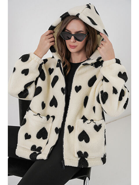 Bigdart Kadın Kapüşonlu Pelüş Ceket 5236 - Ekru - S000470799-19965