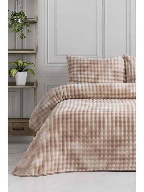 Çeyiz Diyarı Merinos Reflection Çift Kişilik Battaniye Seti Bej - S000495582-19928