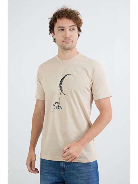 Fullamoda Astronot Baskılı Bisiklet Yaka Tişört - S000380584-19928