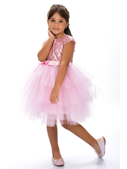 Mnk Baby & Kids Mnk Kız Çocuk Pullu Tüllü Parti Elbisesi - S000390402-20024