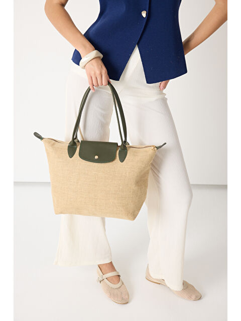 TONNY BLACK Kadın Haki Orta Boy Askılı Hasır El ve Omuz Çantası - S000495419-18547