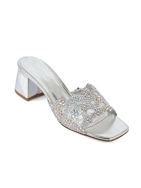 Capone Outfitters Lois Küt Burunlu Taşlı Orta Topuklu Kadın Düğün Terlik - S000514223-18105