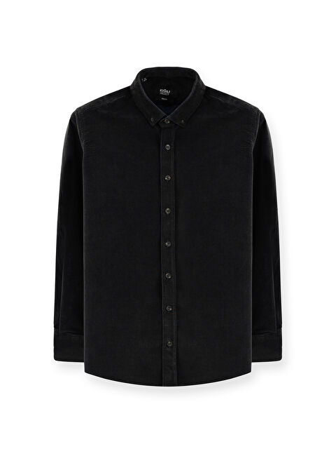 Kiğılı Uzun Kol Slim Fit Dar Kesim Kadife Pamuklu Düğmeli Yaka Gömlek - S000406540-29666