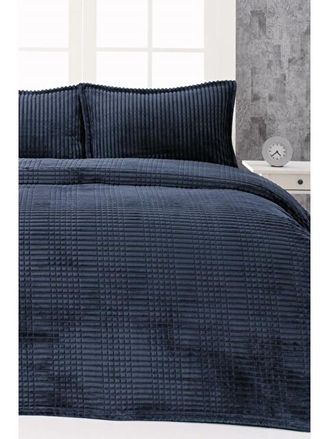 Çeyiz Diyarı Merinos Modern Line Çift Kişilik Battaniye Seti Lacivert - S000495603-21164